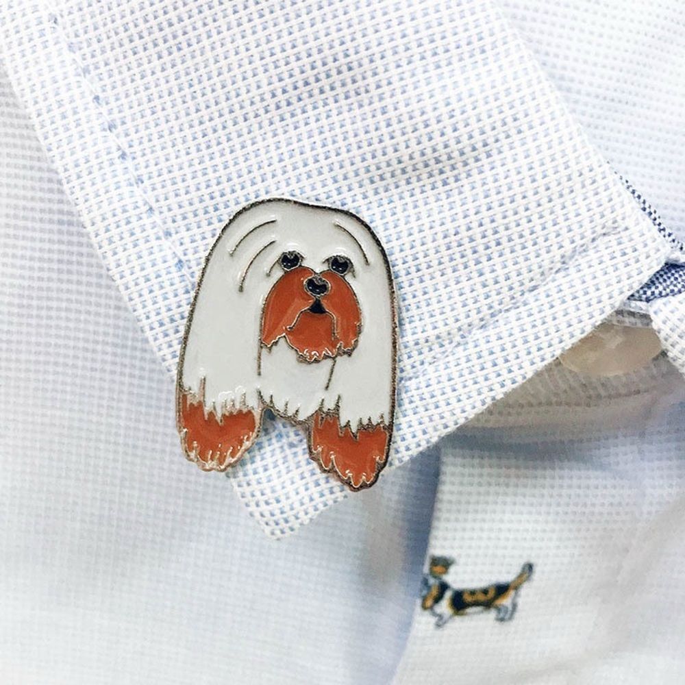 Cute Old English Sheepdog Enamel Pin – White & Brown Dog Lapel Brooch